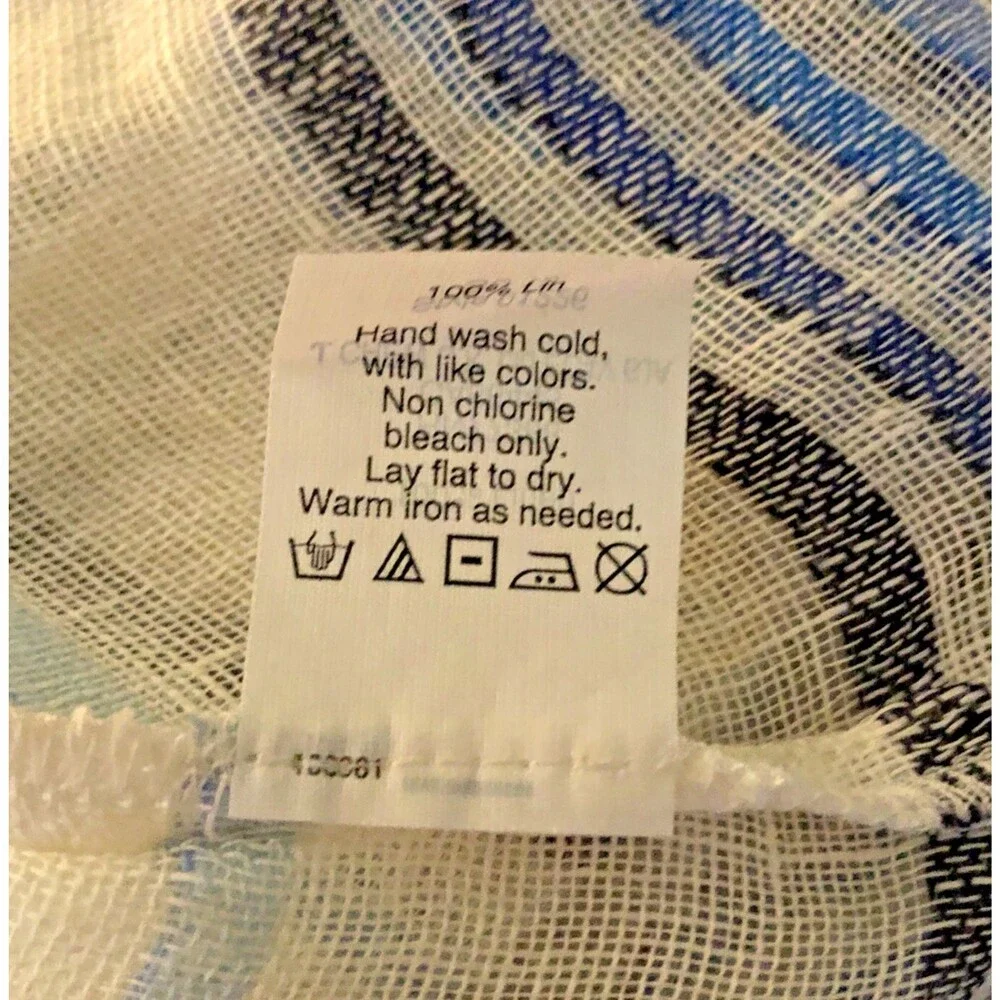 J Crew 100% Linen Peasant Blouse Womens Sz S Sheer Indigo Striped Coastal Beach